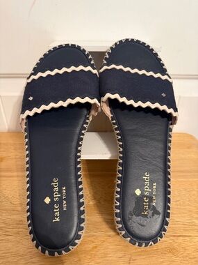 kate spade Navy and Cream Scallop Trim Slide Mules 10